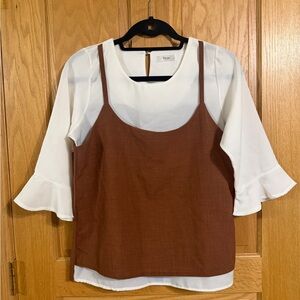 Trendy Boutique White and Brown Layered Blouse